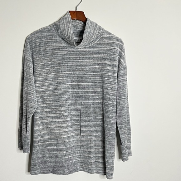 J.Jill Fit Women's Grey Space Dye Velour Cowl Neck Long Sleeve Tunic Top Size S - Picture 1 of 10